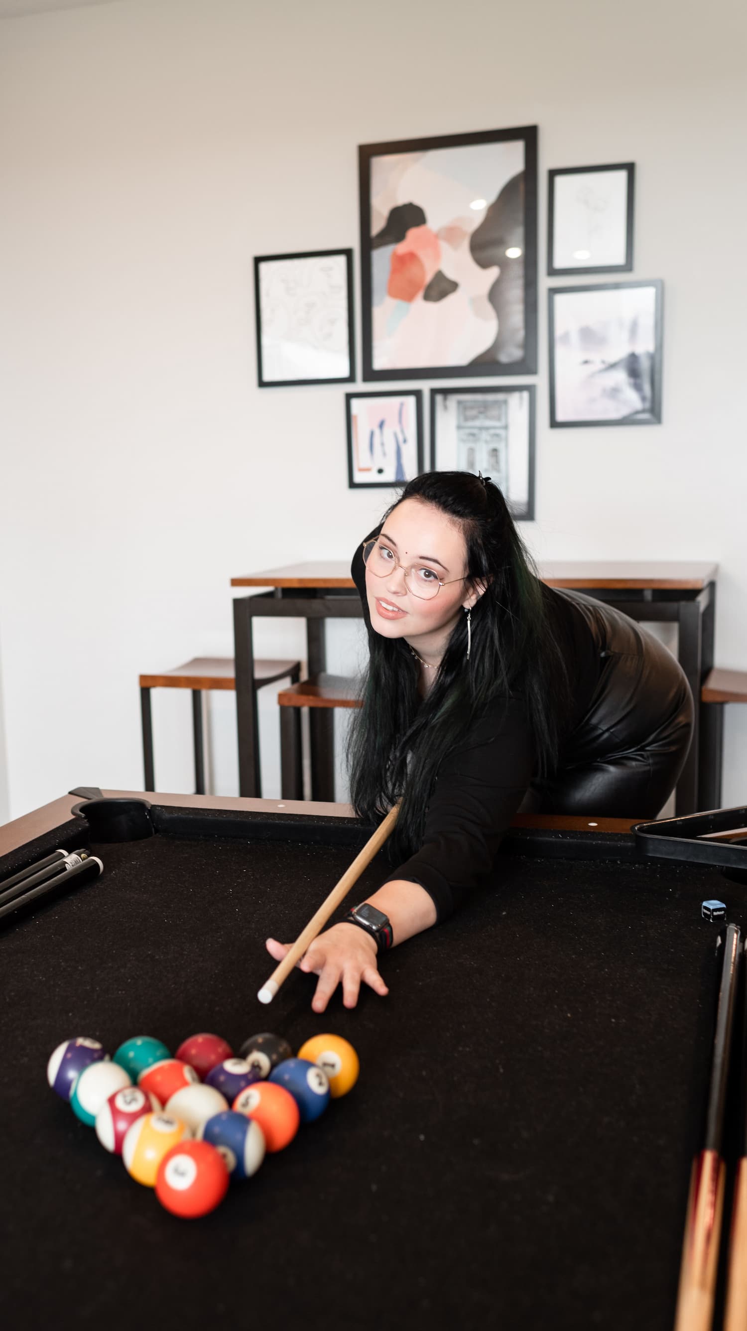 Samantha playing pool